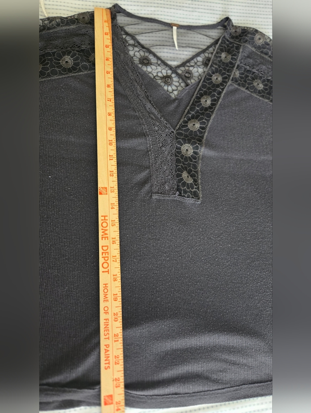 Free People Charcoal  Lace-Trim Long Sleeve Top - Picture 9 of 10